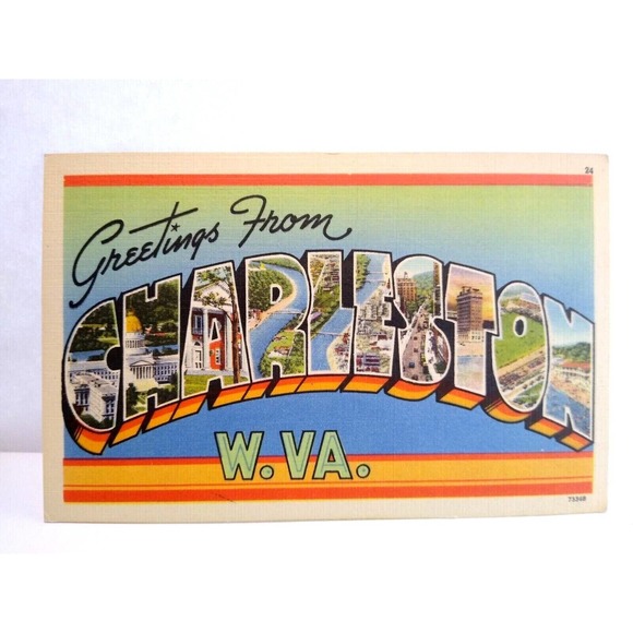 Greetings From Charleston West Virginia Large Big Letter Postcard Linen WV - Picture 2 of 3